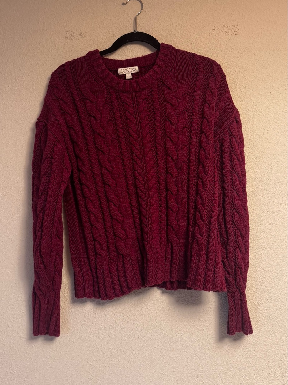 J.Crew Cotton Women's Cable Knit Crewneck Sweater - Berry